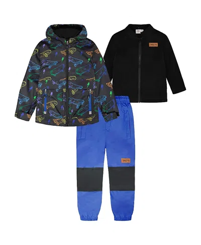 Deux Par Deux Boys' 3-in-1 Two-piece Mid-season Skateboards Outerwear Set - Little Kid In Black