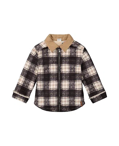 Deux Par Deux Boys' Brushed Plaid Zip Front Ribbed Collar Jacket - Little Kid In Black