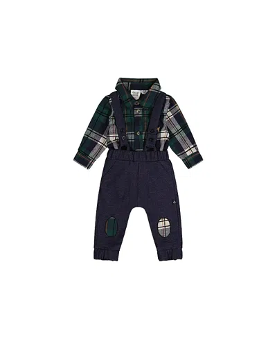 Deux Par Deux Boys' Button Front Bodysuit Suspender Pants Top & Pants Set - Baby In Multi