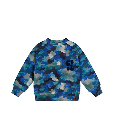 Deux Par Deux Kids'  Camouflage Cool Graphic Fleece Sweatshirt In Blue