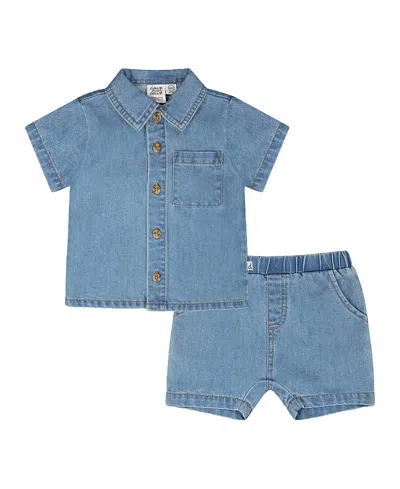 Deux Par Deux Boys' Chambray Top And Short Set - Baby In Blue