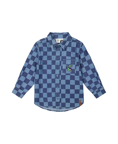 Deux Par Deux Kids' Chambray Shirt Blue Checkered Print