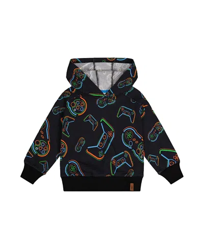 Deux Par Deux Kids'  Controller Fleece Attached Hooded Sweatshirt In Black