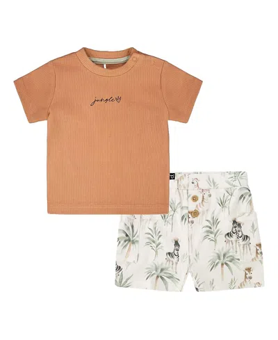 Deux Par Deux Boys' Cotton Rib Jersey T-shirt And Organic Cotton Jersey Zebra Print Short Set - Baby In Multi