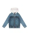 Deux Par Deux Boys' Denim Jacket With French Terry Hood - Little Kid In Blue