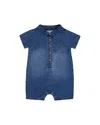 Deux Par Deux Boys' Denim Romper Dark Denim One-piece - Baby In Dark Denim Blue