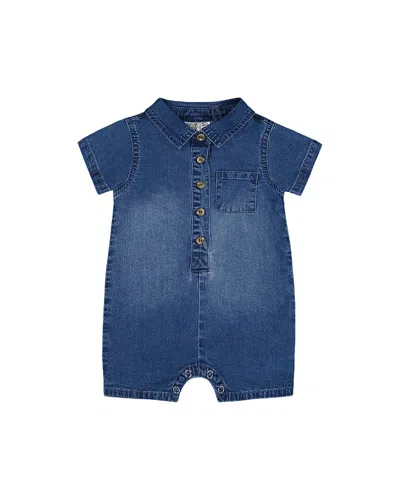 Deux Par Deux Boys' Denim Romper Dark Denim One-piece - Baby In Dark Denim Blue