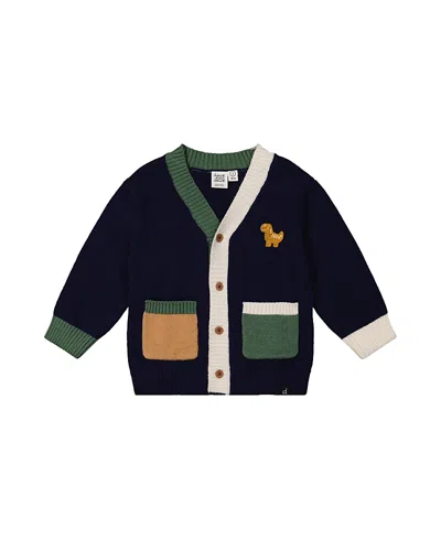 Deux Par Deux Boys' Dino Embroidered Colorblock Pocket Knit Cardigan - Baby In Multi
