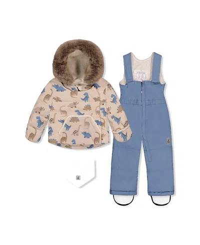 Deux Par Deux Boys' Dinosaur Two Piece Coat Pants & Neckwarmer Snowsuit - Baby In Blue