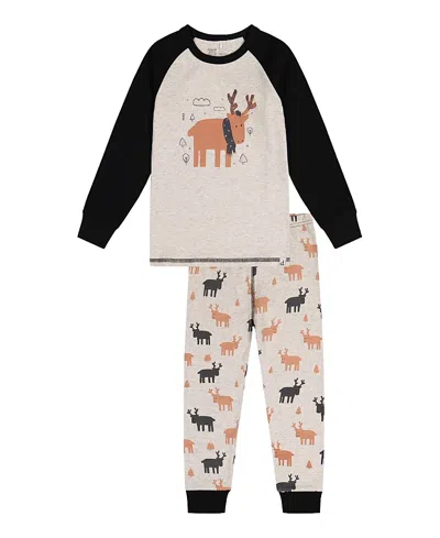 Deux Par Deux Boys' Elk Organic Cotton Top Pants Two Piece Pajama Set - Little Kid In Gray