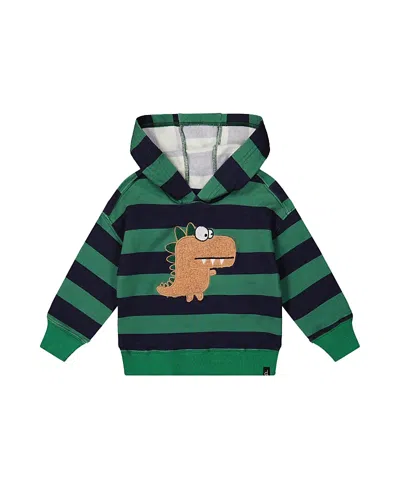 Deux Par Deux Boys' Fleece Dino Applique Striped Hoodie - Baby In Green