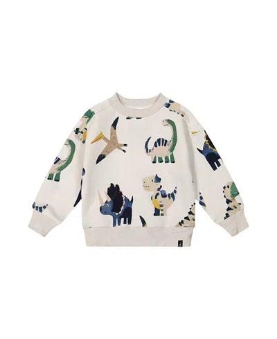 Deux Par Deux Boys' Fleece Dino Ribbed Cuffs Sweatshirt - Baby In Multi