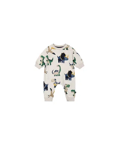 Deux Par Deux Boys' Fleece Dino Snap Closure Ribbed Cuffs Jumpsuit - Baby In Multi
