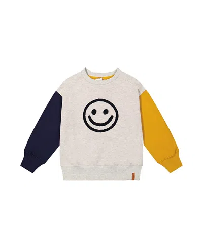 Deux Par Deux Boys' Fleece Raglan Sleeve Smiley Face Graphic Sweatshirt - Little Kid In Brown