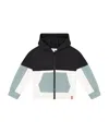 Deux Par Deux Little Boy's French Terry Color Block Full Zip Hoodie Cardigan Sweatshirt Black, Teal In Black/teal And Shimmer
