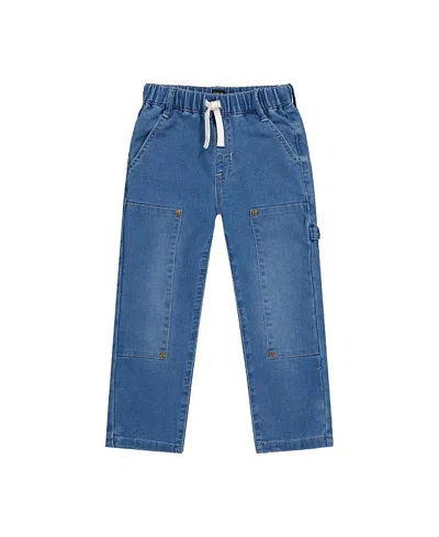 Deux Par Deux Boys' French Terry Denim Cargo Drawstring Pants - Baby In Blue