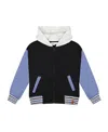 Deux Par Deux Full Zip Hooded Fleece Jacket Varsity In Blue
