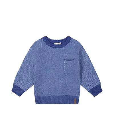Deux Par Deux Boys' Knit Diamond Pattern Chest Pocket Sweater - Little Kid In Blue