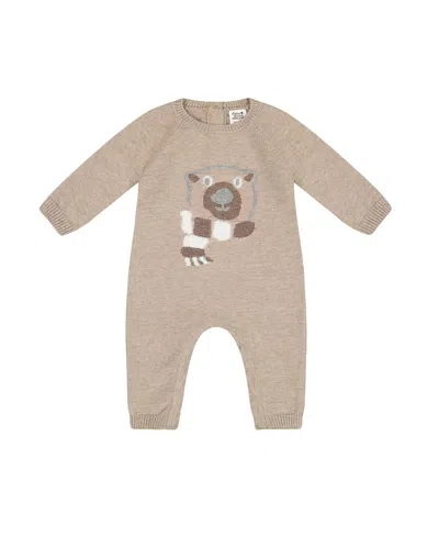 Deux Par Deux Boys' Knitted Bear Jacquard Jumpsuit Sand - Baby In Sesame