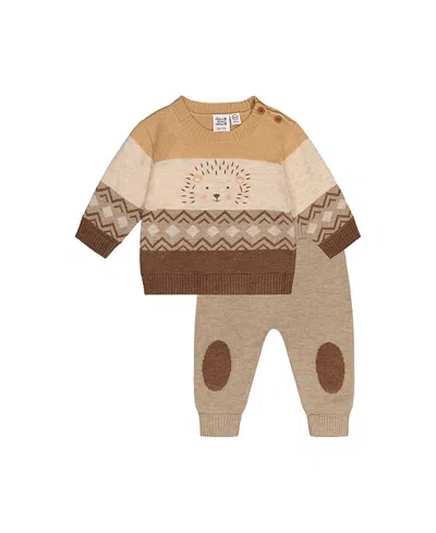 Deux Par Deux Boys' Knitted Hedgehog Intarsia Sweater And Knee Patch Pants Set - Baby In Multi