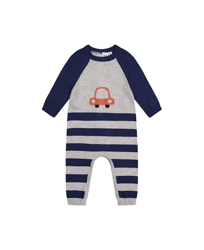 Deux Par Deux Boys' Knitted Intarsia Car Raglan Sleeve Romper - Baby In Blue