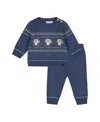 Deux Par Deux Boys' Knitted Jacquard Sweater And Pant Set - Baby In Blue