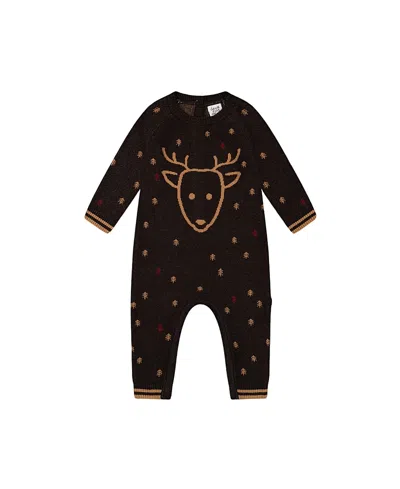 Deux Par Deux Boys' Knitted Jumpsuit With Intarsia Reindeer - Baby In Anthracite