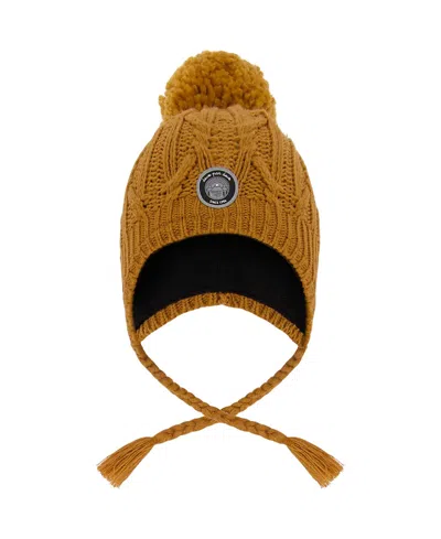 Deux Par Deux Kids'  Lined Winter Hat With Pompom In Brown