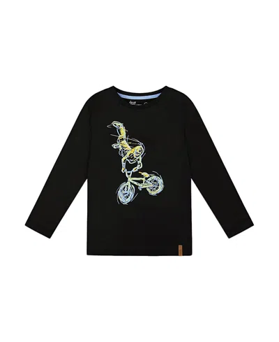 Deux Par Deux Boys' Long Sleeve Cotton Jersey Tee Shirt - Little Kid, Big Kid In Black