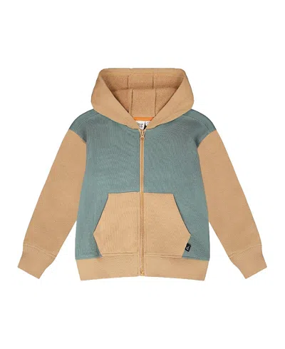 Deux Par Deux Boys' Long Sleeve Full Length Zipper Hooded French Terry Cardigan - Baby In Green