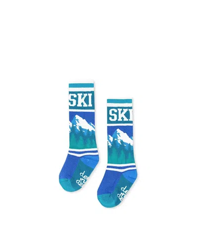 Deux Par Deux Boys' Merino Wool Mountain Graphic Ski Socks - Baby In Blue