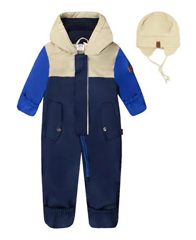 Deux Par Deux Boys' Mid-season One-piece Outerwear With Hat - Baby In Blue