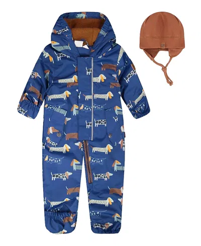 Deux Par Deux Boys' Mid-season Printed One-piece Outerwear With Hat - Baby In Blue
