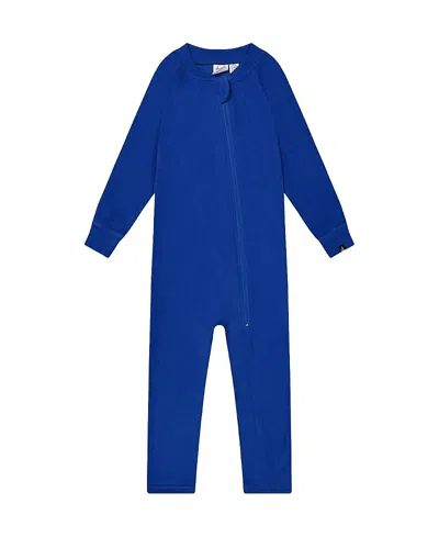 Deux Par Deux Boys' One Piece Asymmetric Zipper Fleece Thermal Underwear - Baby In Blue