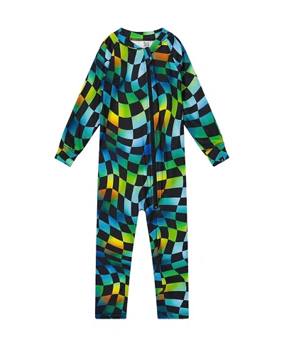 Deux Par Deux Boys' One Piece Checkered Fleece Zipper Asymmetric Thermal Underwear - Baby In Multi