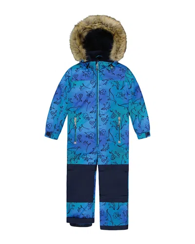 Deux Par Deux Boys' One-piece Discover Snowsuit Dinosaur - Little Kid, Big Kid In Blue