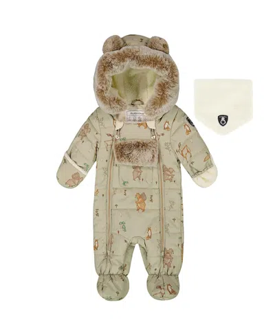 Deux Par Deux Boys' One-piece Layette Snowsuit Designed For Car Seat - Baby In Green
