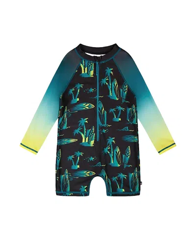 Deux Par Deux Boys' One-piece Long Sleeve Surf Print Rashguard - Baby In Gray