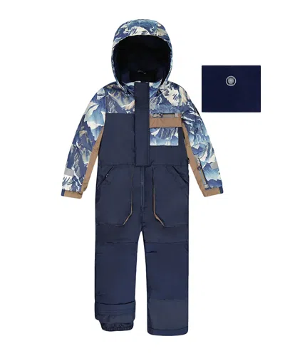 Deux Par Deux Boys' One Piece Play Snowsuit With Mountains Print - Little Kid, Big Kid In Blue