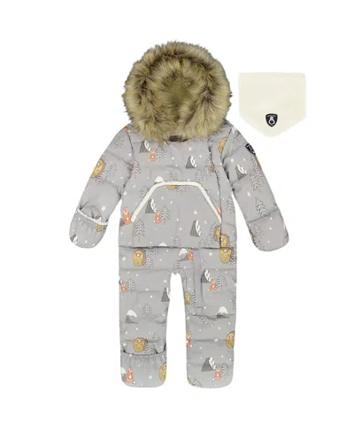 Deux Par Deux Boys' One-piece Snug Snowsuit Designed For Car Seat Bear - Baby In Gray