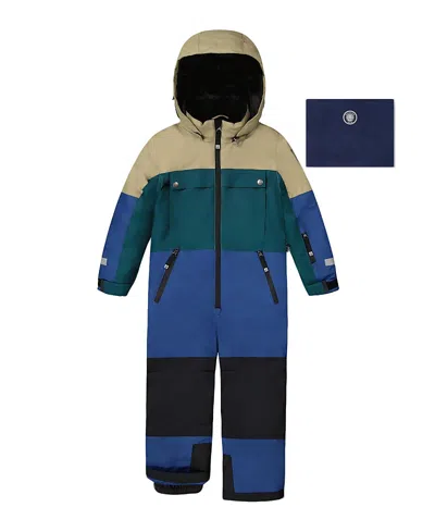 Deux Par Deux Boys' One-piece Teknik Snowsuit Colorblocked - Big Kid In Blue