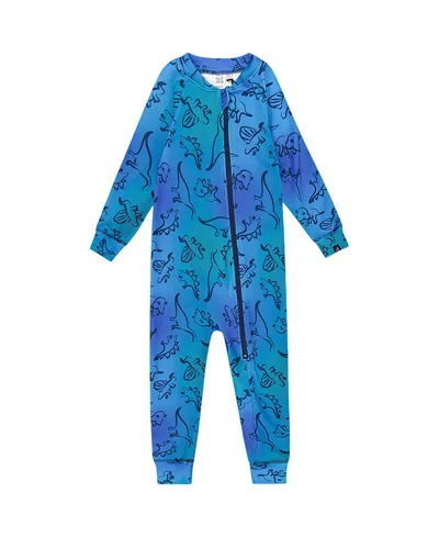 Deux Par Deux Boys' One-piece Thermal Underwear Gradient Dinosaur - Little Kid, Big Kid In Blue