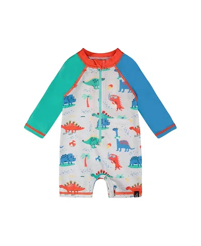 Deux Par Deux Boys' One-piece Long Sleeve Dinosaur Print Rashguard - Baby In Multi