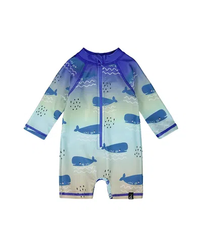 Deux Par Deux Boys' One-piece Long Sleeve Whale Print Rashguard - Baby In Blue