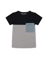 Deux Par Deux Little Boy's Organic Cotton Colorblock Tee Gray, Navy And Teal In Gray/navy And Teal