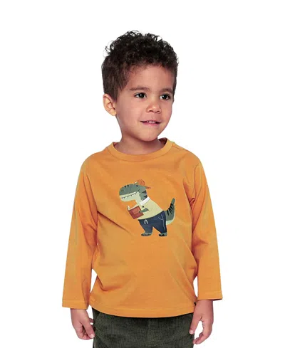 Deux Par Deux Boys' Organic Cotton Dino Applique Long Sleeve T-shirt - Baby In Multi