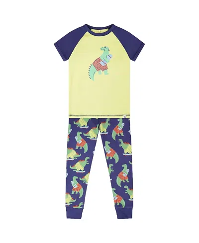 Deux Par Deux Boys' Organic Cotton Dino Print Two-piece Pyjama Set - Baby In Multi