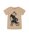 Deux Par Deux Boy's Organic Cotton Graphic Tee Black Panda On Beige Background In Black Panda On Beige Background