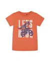Deux Par Deux Boy's Organic Cotton Graphic Tee Orange And Navy Dino In Orange And Navy Dino