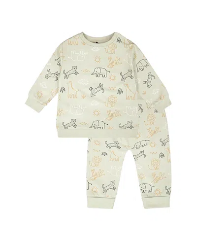 Deux Par Deux Boys' Organic Cotton Jersey Animal Print Sweater And Pants Set - Baby In Gray